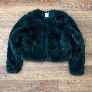 Faux Fur Cropped Jacket in Dark Green